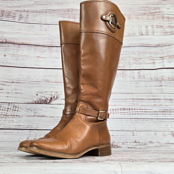 Michael Kors Womens Stockard Riding Boots 8M Brown Leather Knee Western Cowgirl - Picture 4 of 12